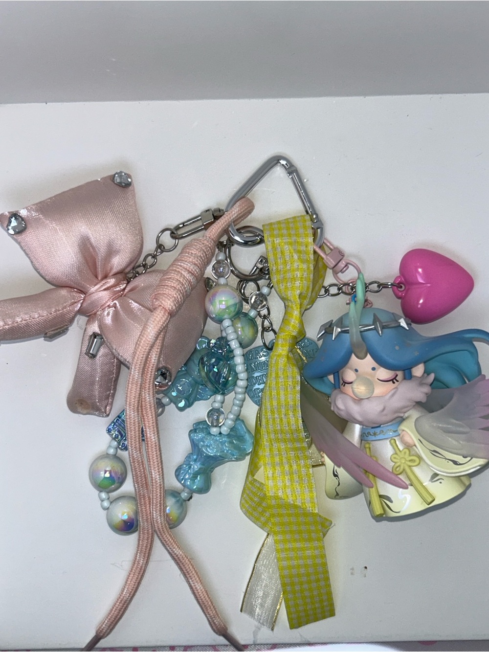 Nanci Pink and Blue Keychain/bag charm with Ribbon Accents